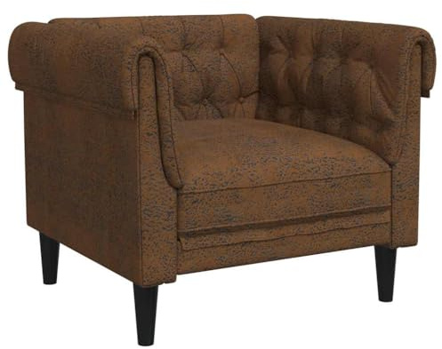 Wynira Sillón Chesterfield de tela marrón, 78,5 x 74,5 x 74,5 cm, con acolchado de espuma y patas estables, sillón de salón para horas de relax, elegante comodidad de asiento en diseño clásico