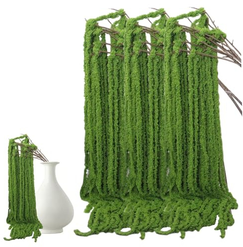 SPSMOKH Konstgjord amaranthus, hängande blommor, 130 cm, grön/beige, konstgjord blombukett för bröllop, hem, trädgård, fest, inomhus- och utomhusbruk, 5 stycken