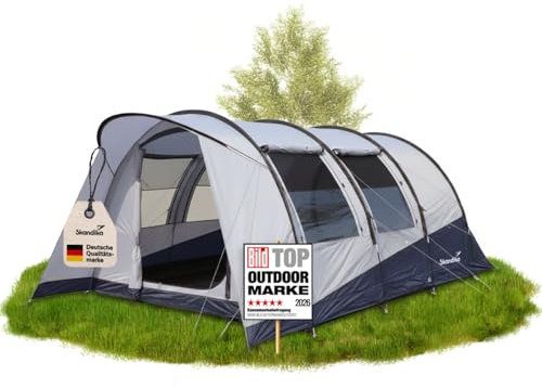 Skandika Isken 5 Protect Tente tunnel pour 5 personnes, fenêtre avec moustiquaire, sol cousu, imperméable, colonne d'eau de 3000 mm, avec auvent, tente pour camping, festival, extérieur