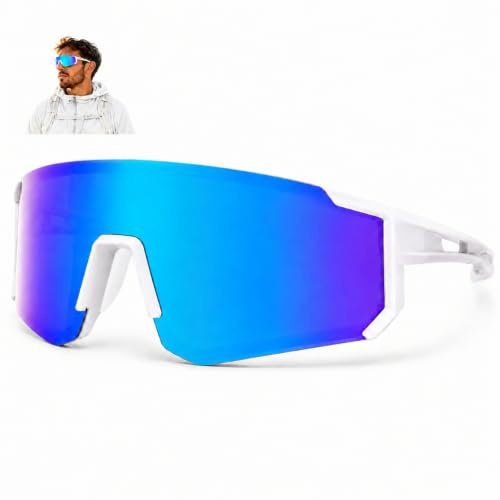 WHJYCC Polarised Sports Sunglasses for Men & Women - Lightweight Frameless Cycling Glasses, Anti-Glare Blue Purple Reflective Lenses, Secure Fit for Running, Golf & Outdoor Sports