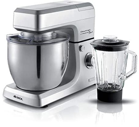 Ariete 1598 Gourmet Professional 7L Metal - Impastatrice Planetaria con Frullatore - Ciotola in Acciaio Inox - 7 L - Caraffa in vetro - 1200 Watt - 6 velocità