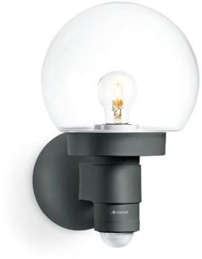 Steinel Sensor-Außenwandleuchte L 115 S Anthrazit, 240° Bewegungsmelder, 12 m Reichweite, Grundlicht, Dauerlicht, Softlicht [Energieklasse A++]