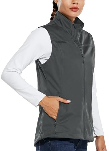 baleaf Damen Leichte Weste Softshell Ärmellos Jacke Winddicht Stehkragen mit Reißverschlusstaschen Laufen Wandern Golf Grau M