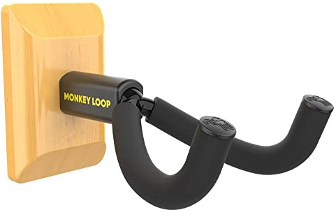MONKEY LOOP Wall Prime Maple - Väggmonterad gitarrstativ - Elektrisk eller akustisk gitarrhängare på väggen - Gitarrställ med skyddande gummi - 55 mm öppning - Lönnfinish