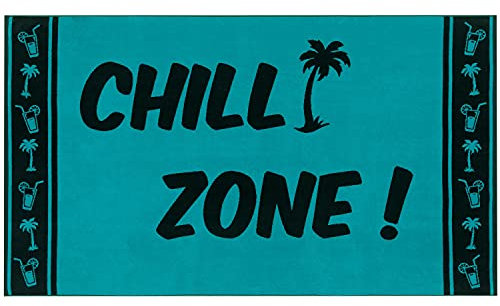 Delindo Lifestyle Frottee Strandtuch Tropical Chill Zone türkis, 100% Baumwolle, Strandlaken ist 100 x 180 cm groß