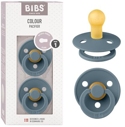 BIBS Colour Soother 2-Pack, BPA Free Dummy Pacifier, Round Nipple. Natural Rubber Latex, Size 1 (0-6 Months), Petrol/Petrol