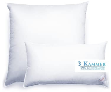 Aura® Luxus 3 Kammer Kopfkissen 40 x 80 cm, medium, außen: 90% Daunen hochwertige ungarische Klasse I, innen: Gänsefedern, Öko-Tex 100, Exklusiv 100% Baumwolle Bezug Daunenkissen