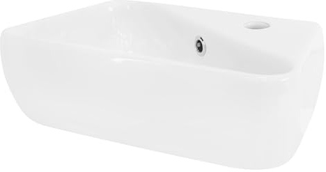 ML-Design Lavabo ad Angolo d'Appoggio in Ceramica Bianco 450 x 270 x 130 mm Lavandino Angolare a Parete con Troppopieno Foro per Rubinetto Scarico Lavamani Design Moderno Lavello Bagno WC Ospiti