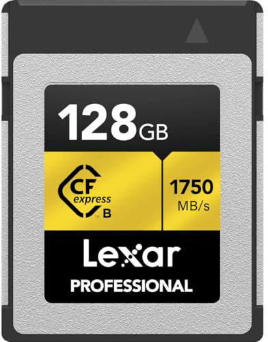 Lexar Professional 128GB CFexpress Type B Memory Card Gold Series, Up to 1750MB/s Read, Raw 8K Video Recording, Supports PCIe 3.0 and NVMe (LCXEXPR128G-RNENG)