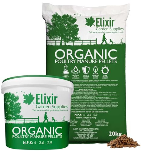 Elixir Gardens Poultry Chicken Pellets Manure For Garden Organic Farmyard Fertiliser Pelleted For Slow Release | Easy To Use No Mess | 10kg Tub | Treats up to 250sqm