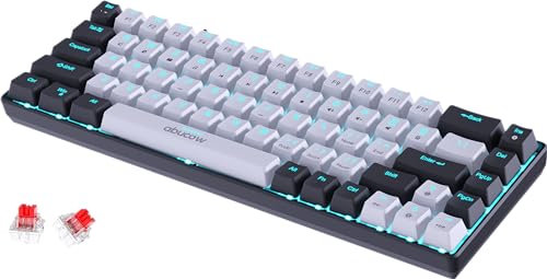 abucow Teclado mecánico 60% con retroiluminación Azul, Teclado Gaming de 68 Teclas con Teclas en Gris y Negro - Interruptores Rojos para una Experiencia de Escritura y Juego Premium en PC y Mac