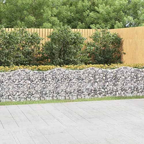 Homgoday Gabion with High Arch, Stone Basket, Wire Basket, Gabion Hooks, Gabion Wall, Gabion Fence, Gabion Baskets for Garden, 800 x 50 x 100 cm, Galvanised Iron