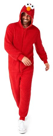 OppoSuits Erwachsene Unisex Elmo Onesie - Sesamstraße Einteiliger Schlafanzug - Lose Passform - Inklusive Taschen - Rot