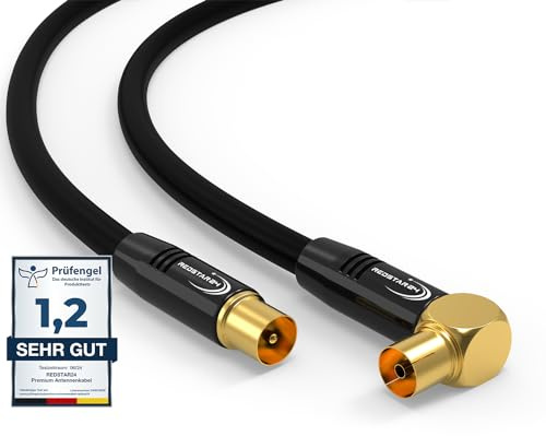 RedStar24 Antennkabel 5m Svart - Hane till Hona 90° Vinklad Koaxial - Premium HDTV Koaxialkabel för Kabel-TV | Kompatibel med TV, Radio, DVB-T/T2, DVB-C, DAB