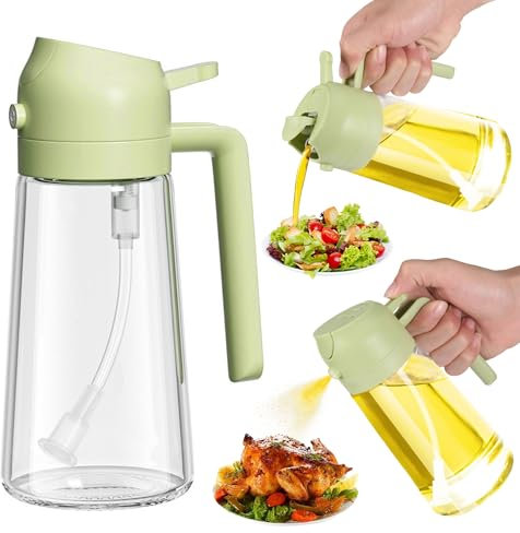 EUIOOVM 2-in-1 Oil Sprayer Bottle, 15.8oz/470ml Oil Dispenser and Olive Sprayer, Basic Oil Bottles for Kitchen, Cooking Oil Dispenser for Cooking Air Fryer