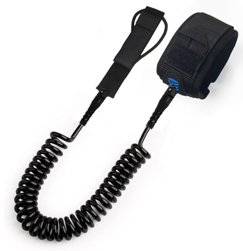 gaoduanluoluo 10ft Surfboard Leash, 7mm SUP Surf Leash, Wasserski Fußseil Coiled Einziehbares für Stand Up Paddle Board Surfbrett Kajak (Schwarz)