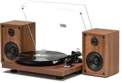 Vinylspelare vintage, med stereohögtalare trådlös 2 hastigheter skivspelare träskivspelare, stöder vinyl RCA ljud linje ut grammofon