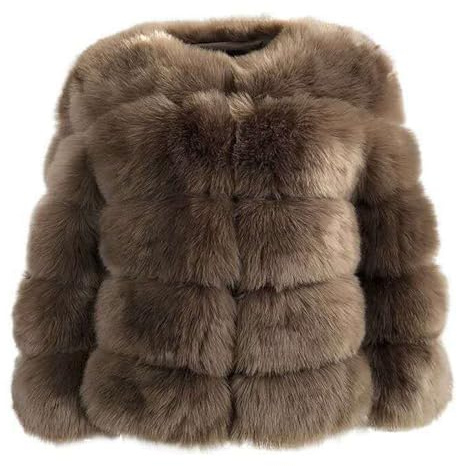 loveimgs Women Warm Fluffy Cropped Puffer Jacket Faux Fur Coat Crop Parka Collarless Winter Teddy Bear Coat Overcoat, Coffee, Medium
