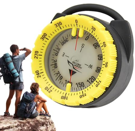 Dykkompass - Kompass med hållbar rörklämma | 50 m magnetisk liten dykkompass | Glittrande kompass med sidofönster för vattensporter | Perfekt för camping, gör, gul, Consulte la descripción, Se