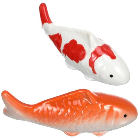 Gadpiparty 2 st flytande fiskdekoration, dekorativ flytande fisk akvarium undervattenshantverk, keramisk för pond, orange (blandad stil)