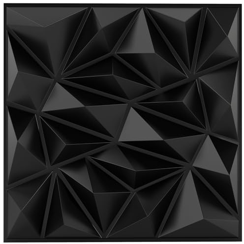 LIFEZEAL 20 Paneles de Pared 3D en Forma de Rombo, 50 x 50 cm, Decoración de Pared Interior de PVC, Paneles Cuadrados de Techo para Sala de Estar, Dormitorio (Negro 5 ㎡)