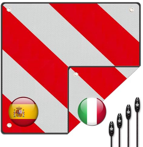 Warntafel, 2 in1 Warntafel Italien Spanien mit 4 Spannseile, 50 x 50 cm Warnschild Fahrradträger für Heckträger, Anhänger, Wohnwagen, Auto, Wohnmobil