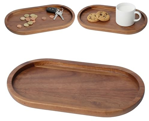 Kook Time Bandeja Decorativa de Madera de Acacia Curve - Bandeja Organizadora Ovalada para Cocina y Baño. Ideal para Salero y Azucarero o Dispensadores. 26 x 14 cm.