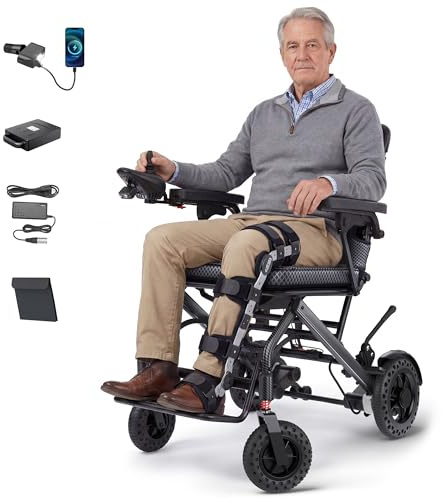 VERPAL 32lbs Lightweight Electric Wheelchair, Foldable Electric Wheelchair for Adults, Seniors, 360W Dual Motor Power Wheelchair 12.5 Miles for Travel, Park Hospital, 330 lbs Capacity-6Ah 16.5 Seat