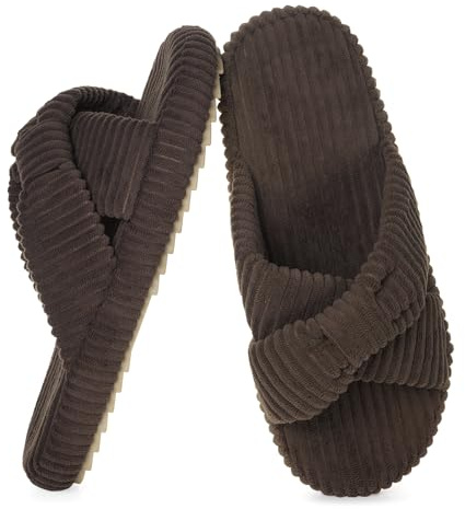 Eagsouni Pantoufles Femme Large Mousse à Mémoire Chaussons Confortable Cord Bandes Croisées Bout Ouvert Chaussures Antidérapantes Slippers