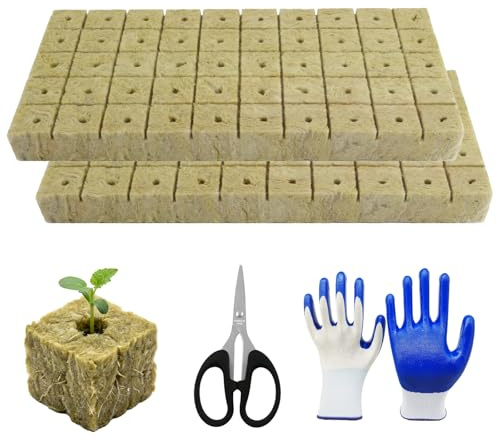100 cubos de cultivo de lana de roca de 25 mm con tijeras y guantes de trabajo
