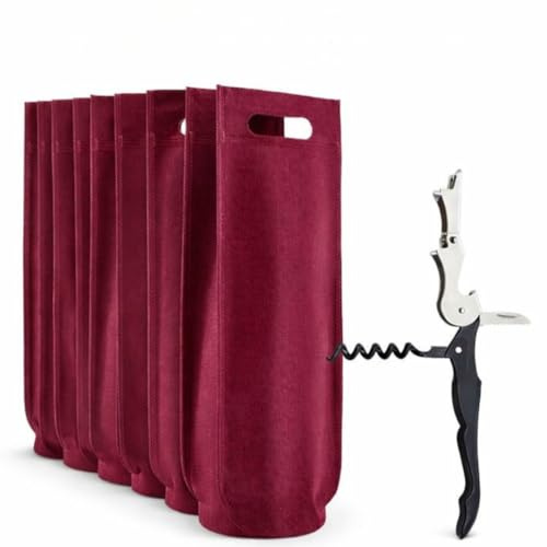 VYNOR 10 sacchetti per bottiglie di vino con cavatappi – sacchetti vino regalo non tessuto 80 g/m² con soffietto rotondo – borsa bottiglia vino per regalo, champagne e cava (16 × 40 × 10 cm), bordeaux