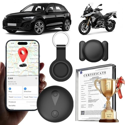 Localizador GPS para Coche,GPS Coche Localizador sin suscripción mensual,Localizador con iOS/Android,Funda Protectora con Llavero y Silicona Magnética Tracker para Vehículos/Moto/Llaves/Maleta(Negro)