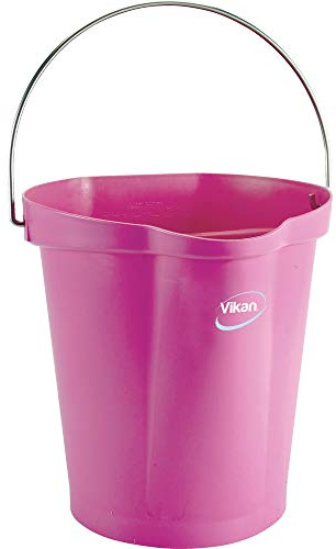Vikan 56861 Durable Polypropylene Hygiene Bucket/Pail, Stainless Steel Handle, 12 Litre, Pink