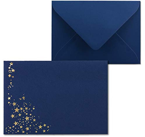 25x Weihnachts-Briefumschläge - DIN C6 - mit Gold-Metallic geprägtem Sternenregen -Farbe: Dunkelblau - Nassklebung, 120 g/m² - 114 x 162 mm - Marke: GUSTAV NEUSER
