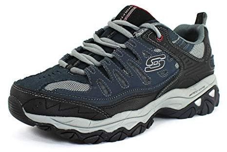 Skechers Men's Afterburn M. Fit Fashion Sneakers – Leather Upper, Memory Foam Insole, Rubber Outsole, Navy, 13