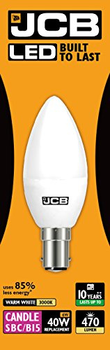 JCB/candela LED B15, lampadina a risparmio energetico, in vetro opale, colore: Bianco caldo, Kelvin, B15d, 40 Watt