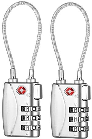 ZHEGE Zahlenschloss Koffer, 3 Stellig Kofferschlösser, Kabelschloss, Reiseschloss, Kleines Schloss Spind für Gepäck, Rucksack und Spind (Silber, 2 Stücke)