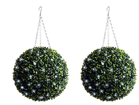 Best Artificial Pair of 36cm Pre Lit Boxwood Buxus Topiary Balls Waterproof Bright White LED Battery Lights