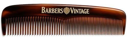 Barbers Vintage Classic Hair Comb for Men - Handmade Fine & Coarse Tooth Comb with Tortoise Shell Finish - 18cm Deluxe Grooming Comb for Hair, Beard & Moustache - Durable, anti-static & Stylish