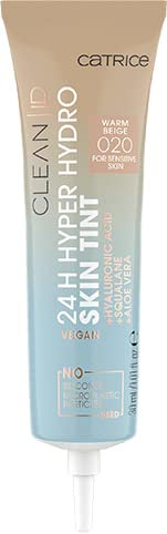 Catrice Clean ID 24H Hyper Hydro Skin Tint, Make Up, Foundation, Nr. 020 Warm Beige, nude, für Mischhaut, Haut, erfrischend, pflegend, natürlich, strahlend frisch, vegan, ohne Alkohol (30ml)