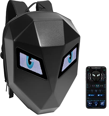 Ruconla LED ryggsäck laptopväska motorcykel ridryggsäck, hårt skal LED motorcykel bagage väskor hög kapacitet hjälm, vattentät ryggsäck med programmerbar skärm, svart, X-Large, bekväm, Svart, XL,