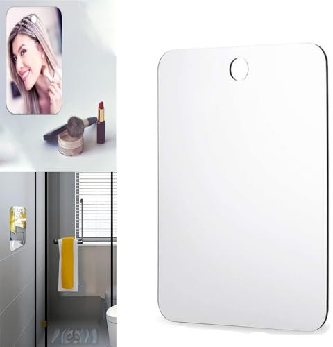 LiJuanWang Espejo de afeitar para ducha 17 x 13 cm, irrompible, portátil, para colgar, sin vaho, con 2 ganchos