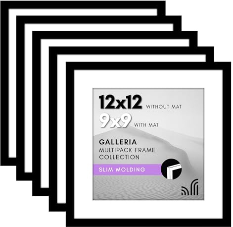 Americanflat Set di cornici portafoto da 12,7 x 12,7 cm, colore nero, da utilizzare come cornice da 22 x 22 cm con passepartout o cornice da 30 x 30 cm senza passepartout, cornici quadrate per