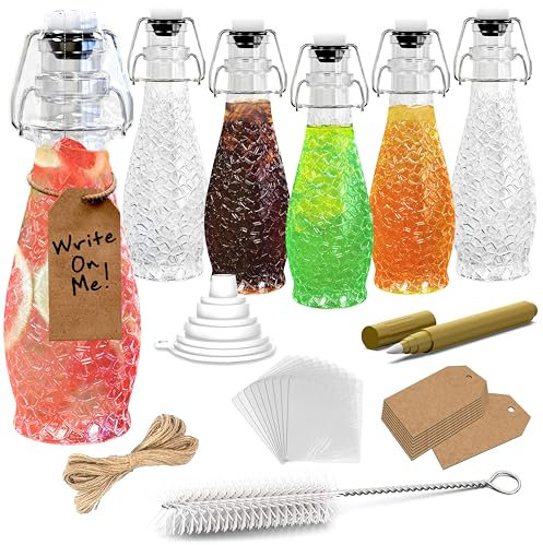 Nevlers Paquete de 6 botellas de vidrio texturizadas de 8.5 onzas | Botellas de vidrio transparente con tapa hermética para usar como botellas de kombucha, botellas de hidromiel o botellas de cerveza