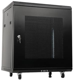 ECUTÉE 12H Armoire murale réseau 19 - Rack polyvalent - Boîtier avec 4 roues amovibles - Charge maximale: 60 kg - Porte avant perforée (600 x 450 x 650 mm)