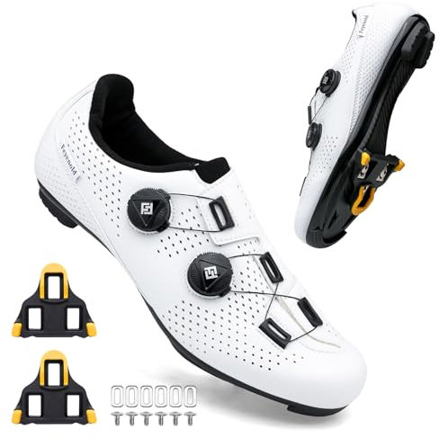 Feyenold Herren Fahrradschuhe Damen Radsport Schuhe Kompatibel mit SPD-SL Pedal & Kompatible Installation SPD/Look KEO Cleats Reitschuhe White 36 EU