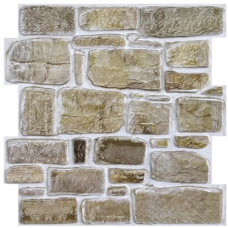 Commomy 10pcs Faux Stone 3D Wall Panels - 11.8 x 11.8Self Adhesive Wall Tiles PVC Brick Stone Wallpaper for Interior Bedroom,Living Room,Kitchen,RV