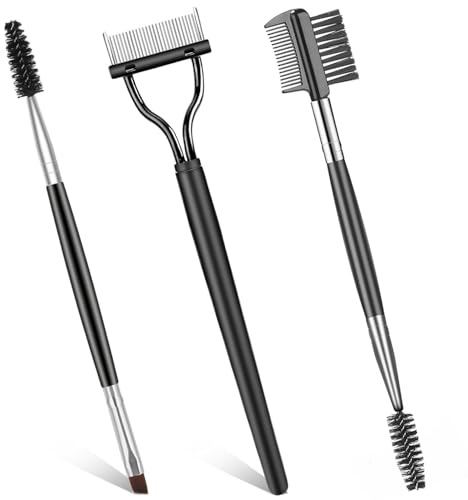 Eye Brush Set, Duo Eye Brow Brushs, Eyebrow Brush Eyelash Separator Brow Comb & Lash Spoolie Professional Eyes Makeup Tools for Blending,Defining,Smudging,Shading, Portable for Travel(3 Pieces Set)
