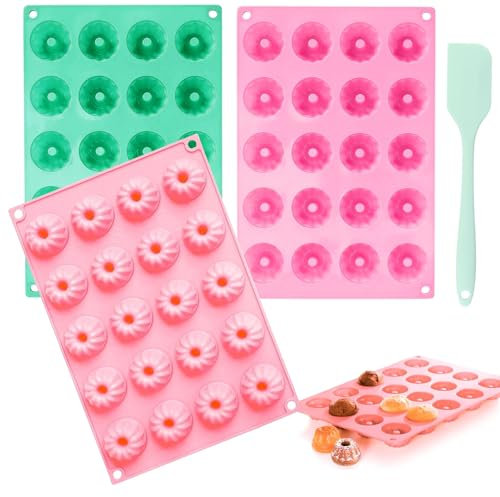 Mini Gugelhupfform Silikon Kleine Kuchenform Mini Backform Mini-Tortenformen Lebkuchenform Gugelhupf Kuchenform Klein Savarin Form Silikon Muffinförmchen Guglhupfformen mit Silikonspatel für Küche