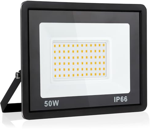 Psatfito G Projecteur LED 50w, 5400 Lm Projecteur LED Extérieur, Étanchéité Ip66 Lumière Blanche Chaude 3000k Éclairage de Sécurité Extérieur pour Entrepôt, Garage, Arrière-Cour, Lot de 1